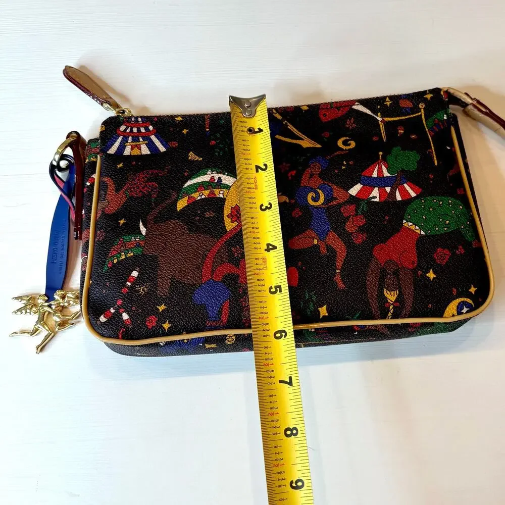 Piero Guidi Magic Circus Crossbody Bag Black Circus Print Cherub Charm Italy